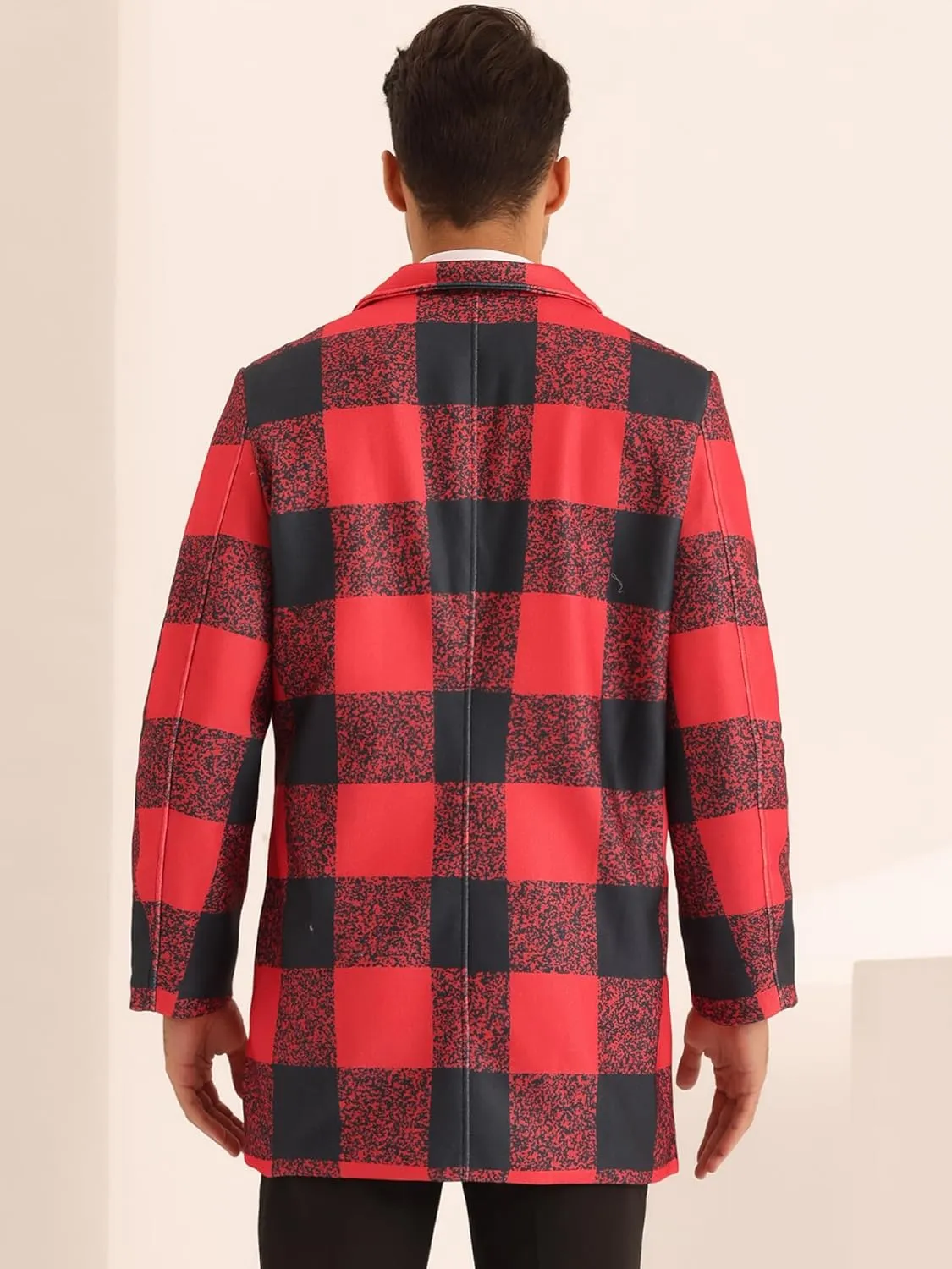 Lars Amadeus Plaid Overcoat for Men's Notch Lapel Single Breasted Checked Winter Trench Coat