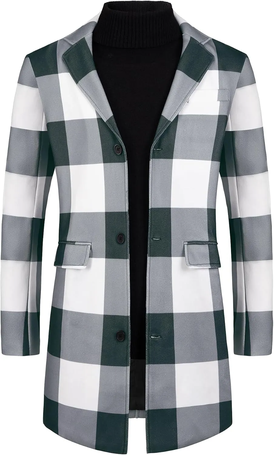 Lars Amadeus Plaid Overcoat for Men's Notch Lapel Single Breasted Checked Winter Trench Coat