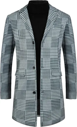 Lars Amadeus Plaid Overcoat for Men's Notch Lapel Single Breasted Checked Winter Trench Coat