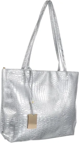 LIFKOME Fashionable Pattern Tote Bag for Women Large Capacity Handbag Silver Multi-use Shoulder Bag