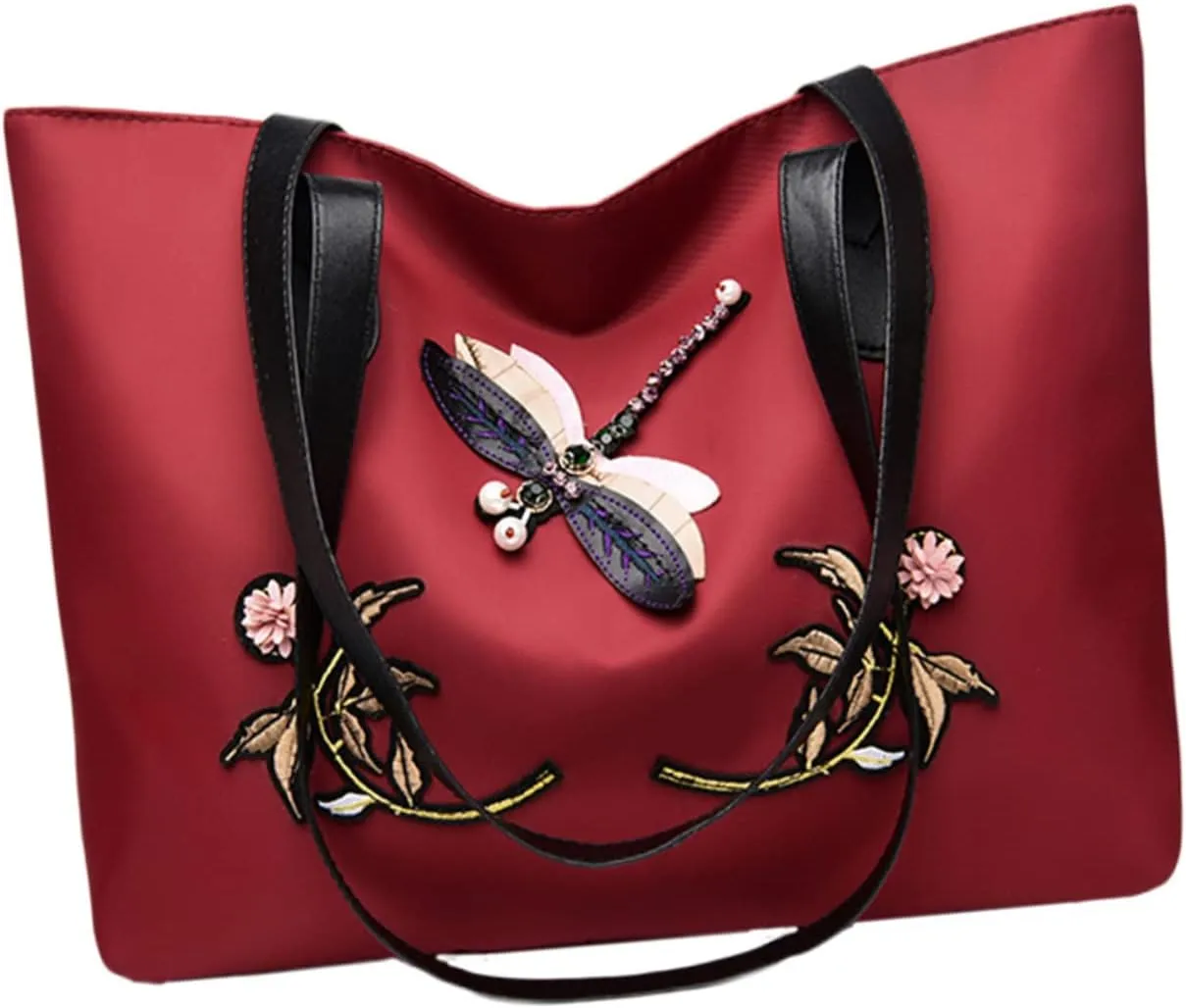 LIFKOME Oxford Cloth Tote for Women Large Capacity Fashionable Shoulder Bag Dragonfly Design Waterproof and Purse