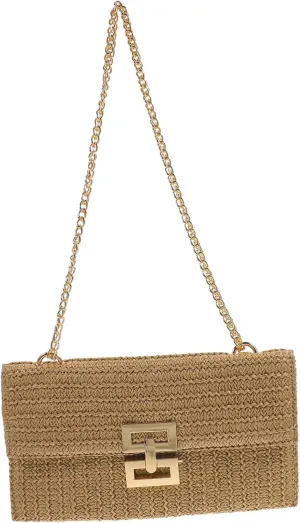 LIFKOME Rustic Straw Hobo Bag Chain Flip Bag Women's Imitation Straw Clutch Purse Fashionable Clutch Bag for Banquet