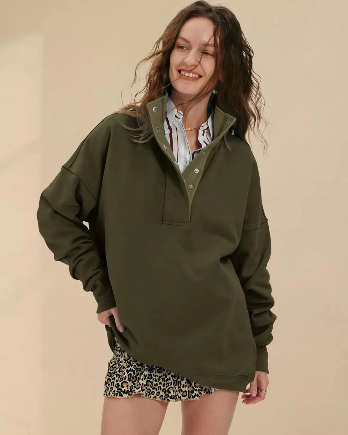 Locachy Womens Casual Button Henley Neck Oversized Sweatshirt Long Sleeve Pullover Tops Outfits