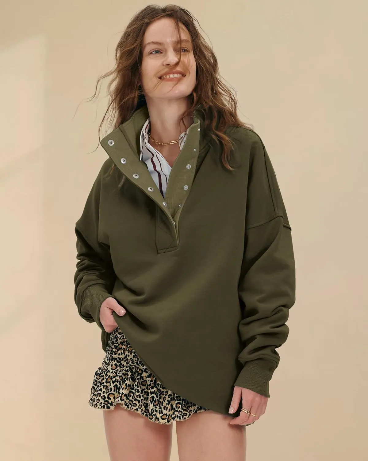 Locachy Womens Casual Button Henley Neck Oversized Sweatshirt Long Sleeve Pullover Tops Outfits
