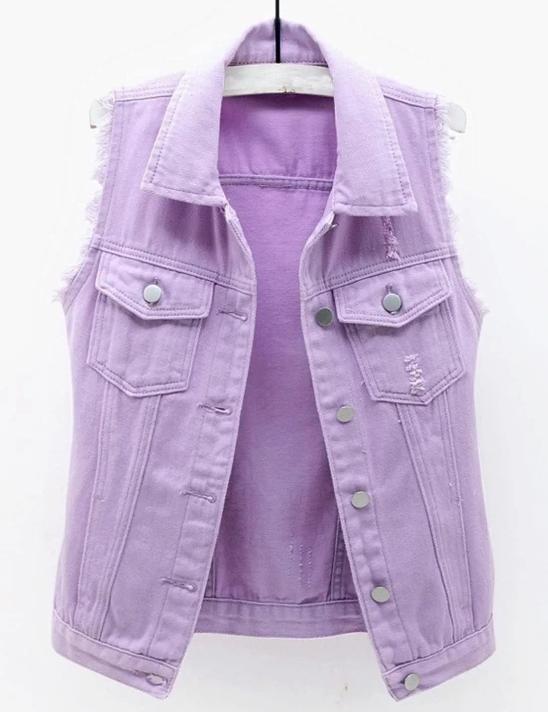Locachy Women's Casual Denim Vest Jacket Slim Fit Sleeveless Ripped Tops
