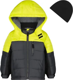 LONDON FOG Boys' Heavyweight Hooded Puffer Jacket with Polar Fleece Lining & Beanie
