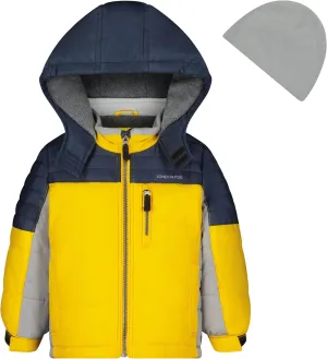 LONDON FOG Boys' Heavyweight Hooded Puffer Jacket with Polar Fleece Lining & Beanie