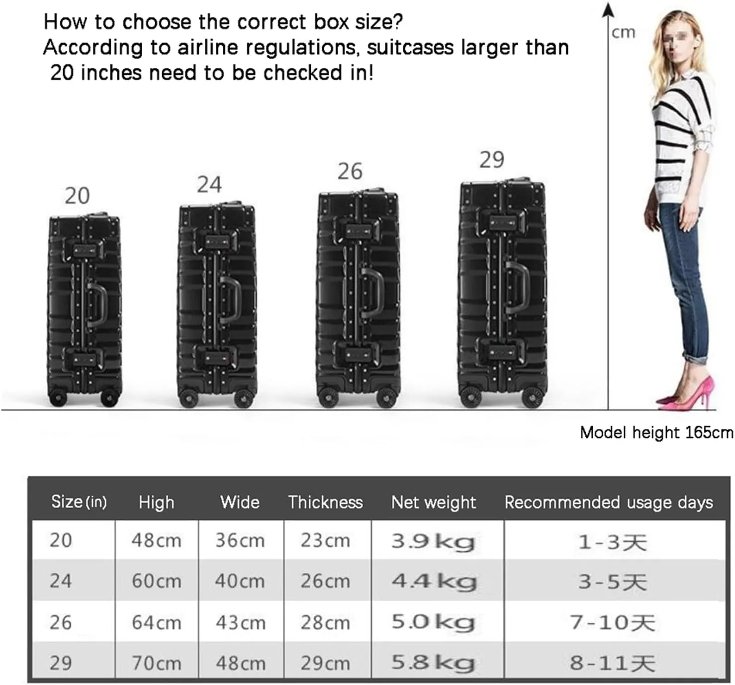 Luggage Cabin Hardside Suitcase Large Suitcase Checked with Spinner Wheels TSA Fashionable Retro Suitcase,5,24in