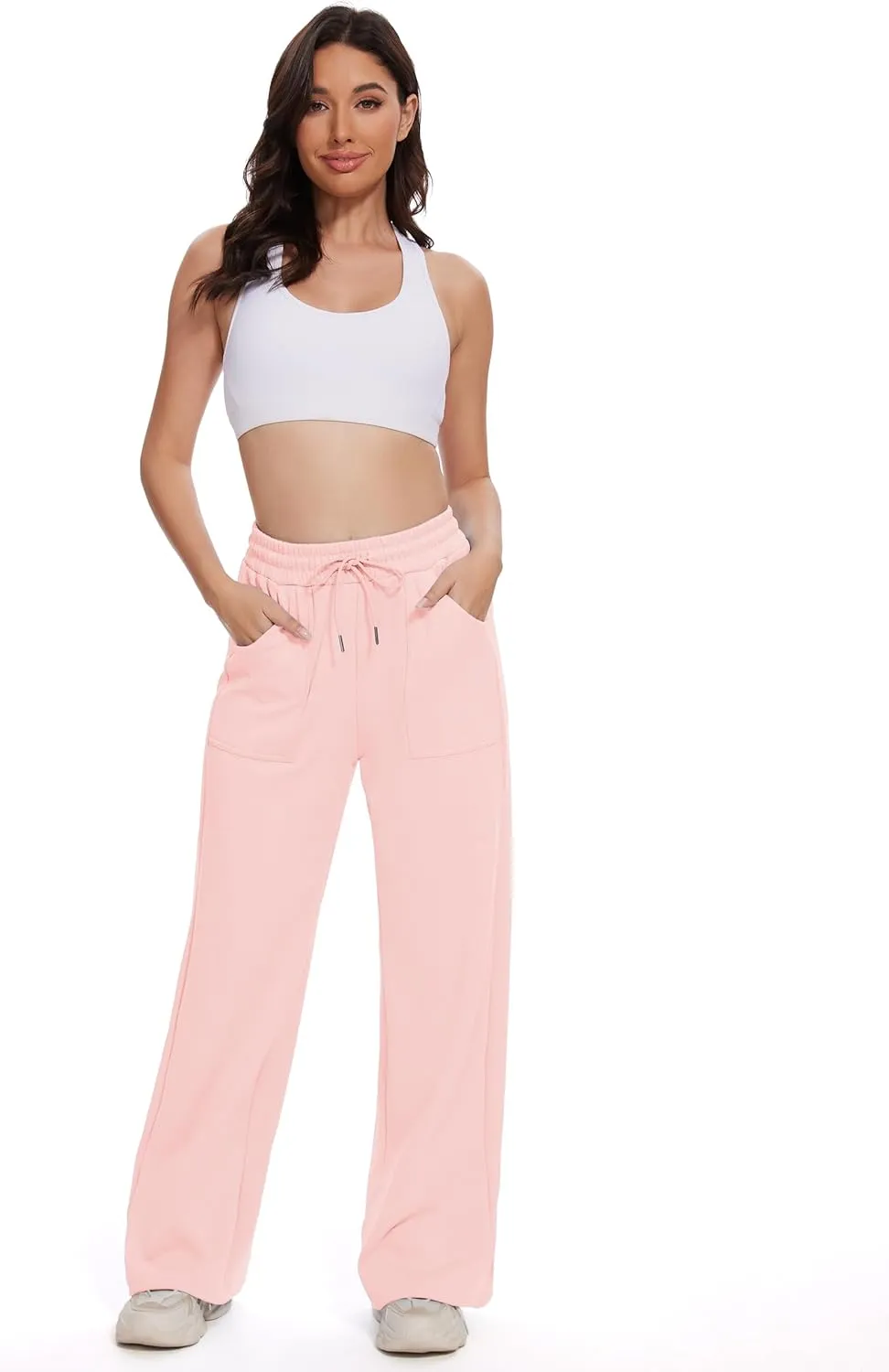 M MOTEEPI Womens Fleece Wide Leg Sweatpants Baggy High Waisted Winter Sweats Pants Straight Legs Athletic Pants with Pockets