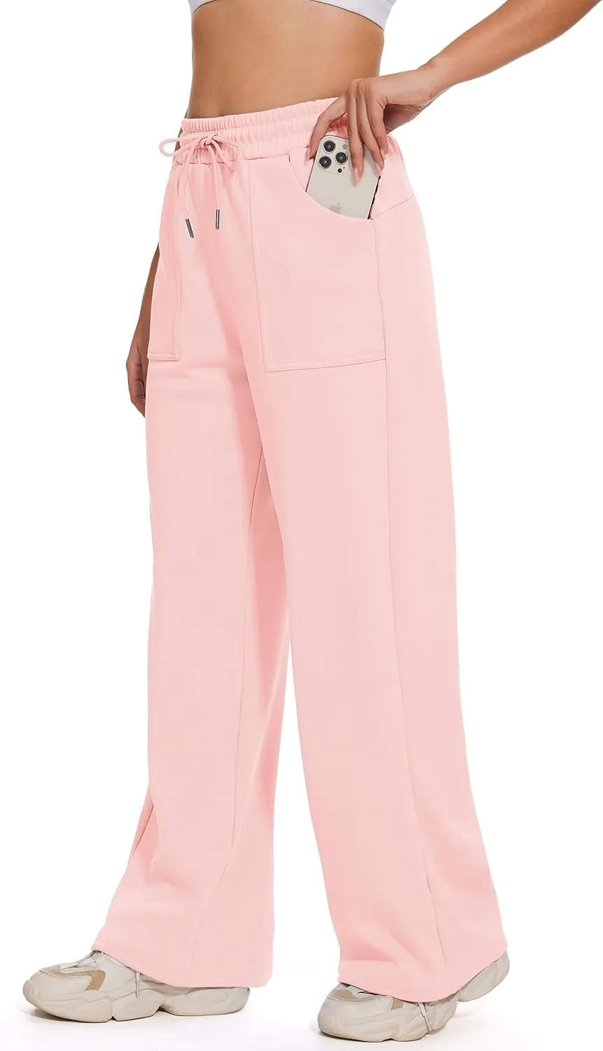 M MOTEEPI Womens Fleece Wide Leg Sweatpants Baggy High Waisted Winter Sweats Pants Straight Legs Athletic Pants with Pockets