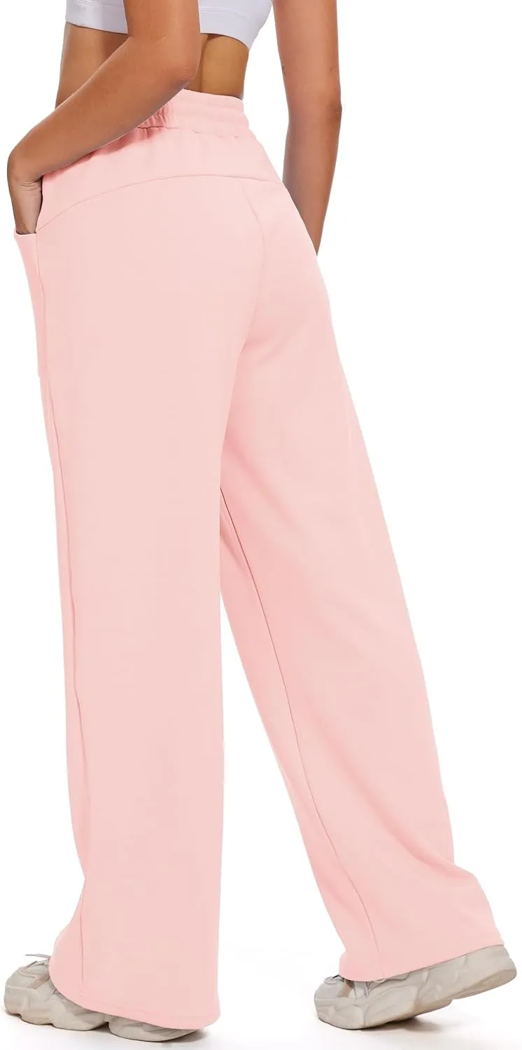 M MOTEEPI Womens Fleece Wide Leg Sweatpants Baggy High Waisted Winter Sweats Pants Straight Legs Athletic Pants with Pockets