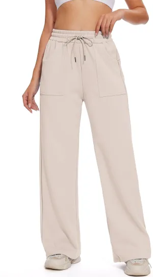 M MOTEEPI Womens Fleece Wide Leg Sweatpants Baggy High Waisted Winter Sweats Pants Straight Legs Athletic Pants with Pockets