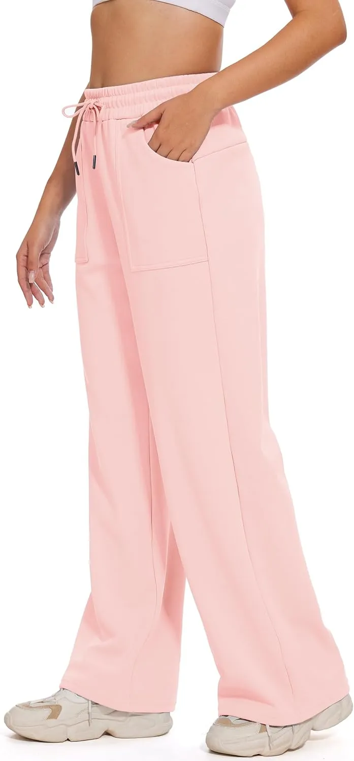 M MOTEEPI Womens Fleece Wide Leg Sweatpants Baggy High Waisted Winter Sweats Pants Straight Legs Athletic Pants with Pockets