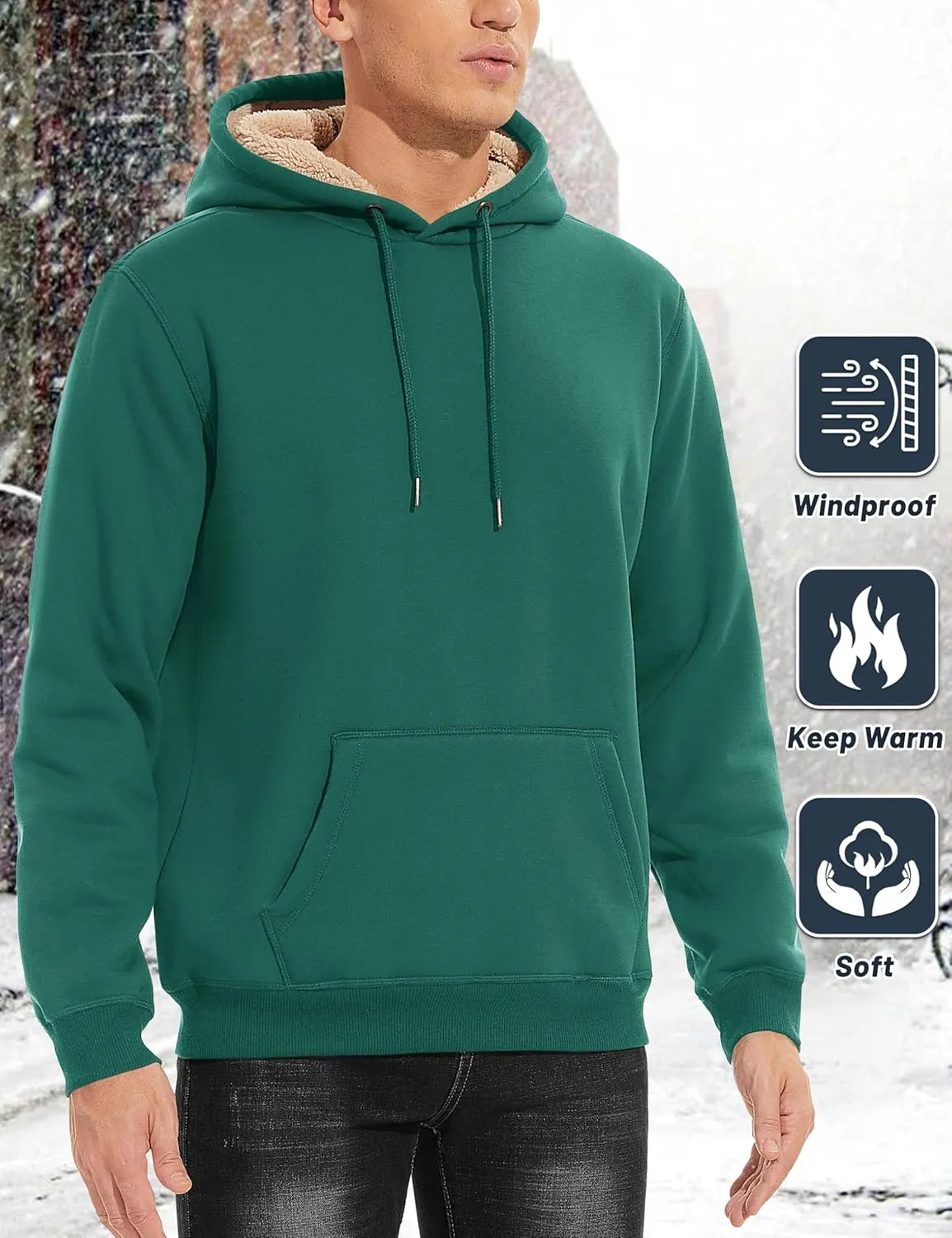MAGCOMSEN Men's Heavy Hoodie Sherpa Fleece Lined Pullover Thick Winter Hooded Sweatshirt
