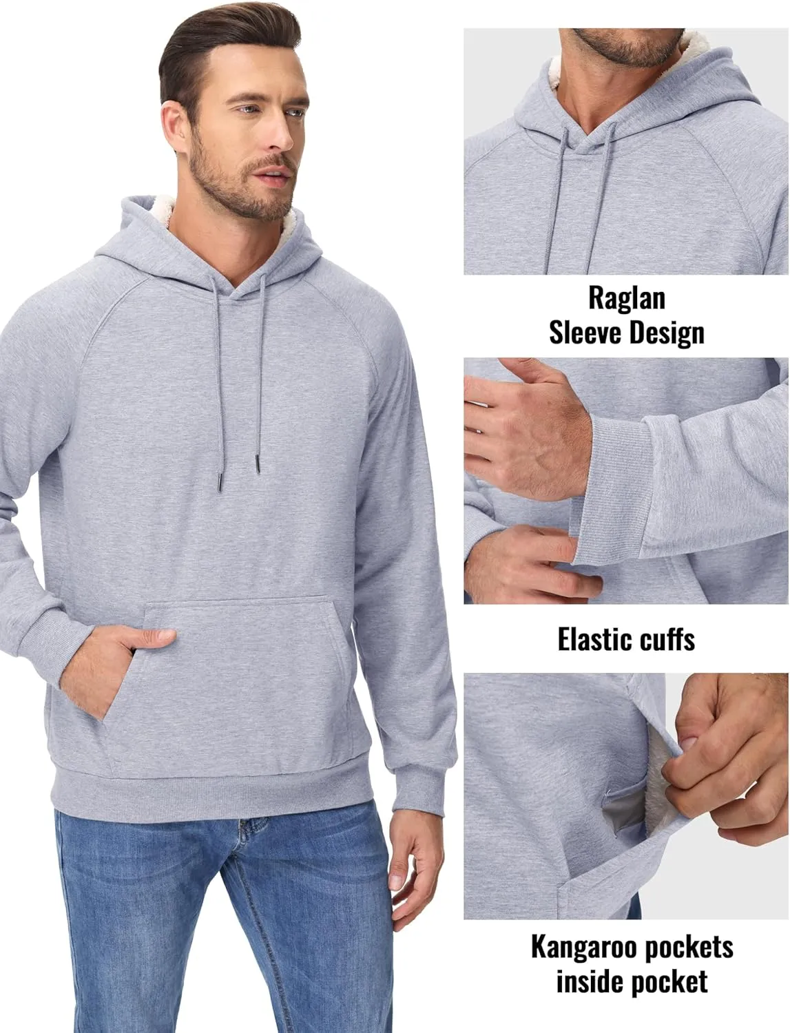 MAGCOMSEN Men's Sherpa Hoodie Heavyweight Fleece Lined Thick Winter Thermal Athletic Sweatshirt with Kangaroo Pocket