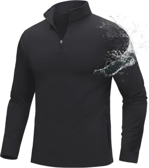 MAGCOMSEN Quarter Zip Pullover Men 1/4 Zip Golf Jacket Fleece Lined Water Resistant Sweatshirt 2 Zipper Pockets Winter