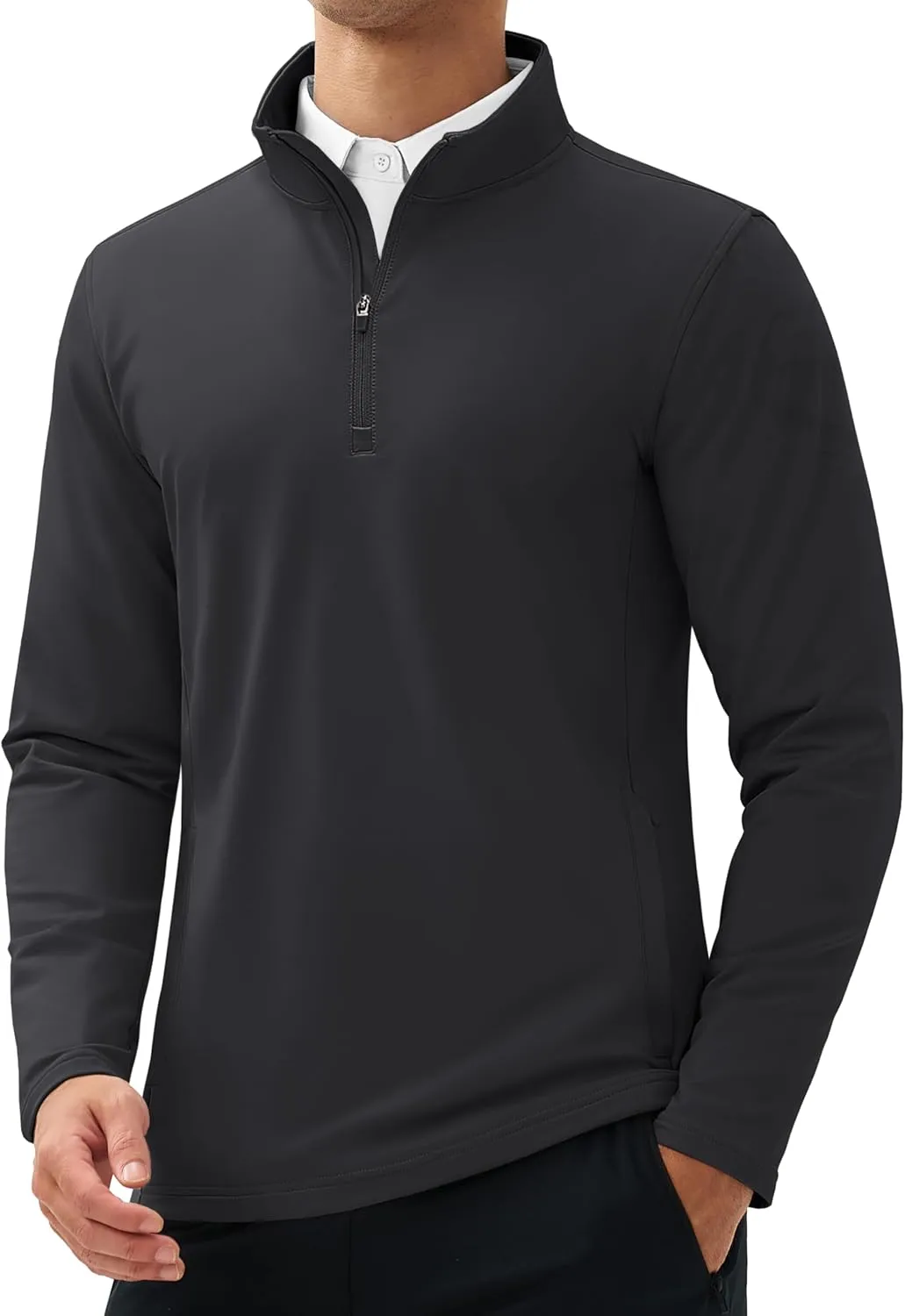 MAGCOMSEN Quarter Zip Pullover Men 1/4 Zip Golf Jacket Fleece Lined Water Resistant Sweatshirt 2 Zipper Pockets Winter