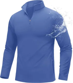 MAGCOMSEN Quarter Zip Pullover Men 1/4 Zip Golf Jacket Fleece Lined Water Resistant Sweatshirt 2 Zipper Pockets Winter