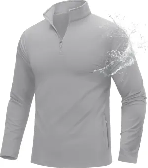 MAGCOMSEN Quarter Zip Pullover Men 1/4 Zip Golf Jacket Fleece Lined Water Resistant Sweatshirt 2 Zipper Pockets Winter