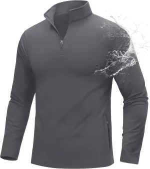 MAGCOMSEN Quarter Zip Pullover Men 1/4 Zip Golf Jacket Fleece Lined Water Resistant Sweatshirt 2 Zipper Pockets Winter