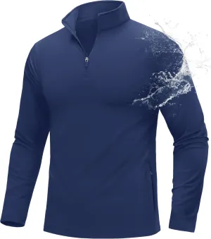 MAGCOMSEN Quarter Zip Pullover Men 1/4 Zip Golf Jacket Fleece Lined Water Resistant Sweatshirt 2 Zipper Pockets Winter