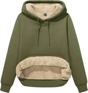 MAGCOMSEN Women's Winter Sherpa Lined Hoodie Warm Fleece Heavyweight Cotton Pullover Plain Hooded Sweatshirt with Pocket