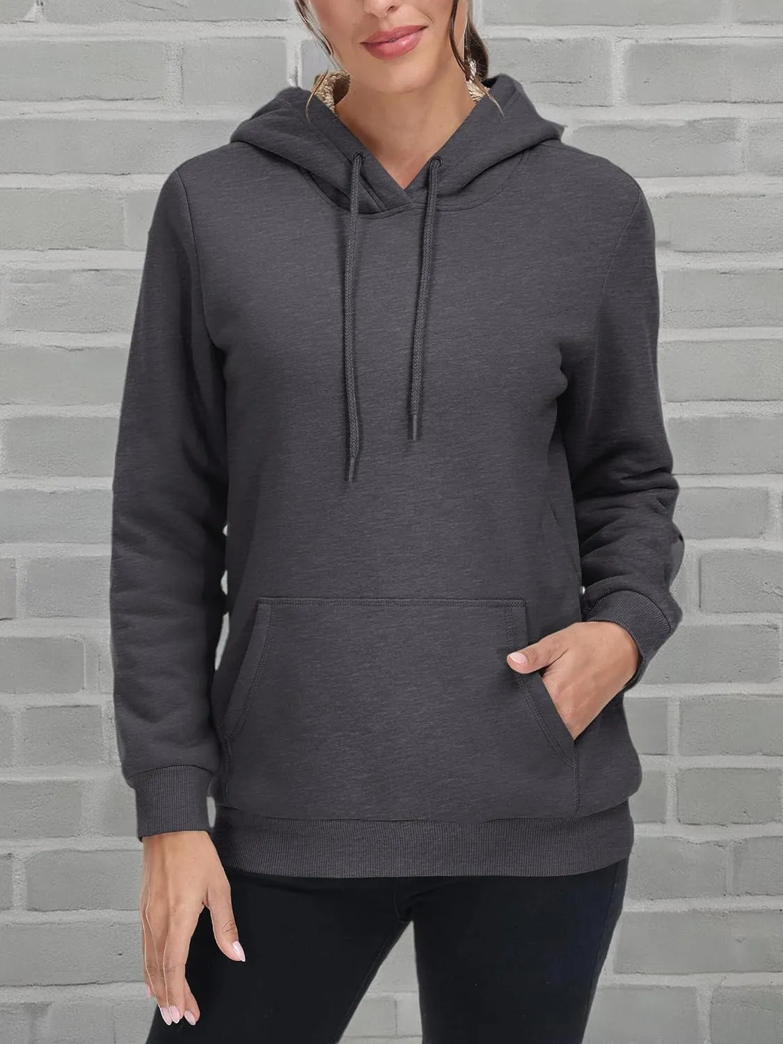 MAGCOMSEN Women's Winter Sherpa Lined Hoodie Warm Fleece Heavyweight Cotton Pullover Plain Hooded Sweatshirt with Pocket