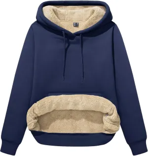 MAGCOMSEN Women's Winter Sherpa Lined Hoodie Warm Fleece Heavyweight Cotton Pullover Plain Hooded Sweatshirt with Pocket