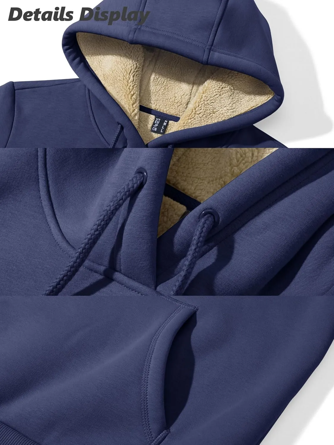 MAGCOMSEN Women's Winter Sherpa Lined Hoodie Warm Fleece Heavyweight Cotton Pullover Plain Hooded Sweatshirt with Pocket