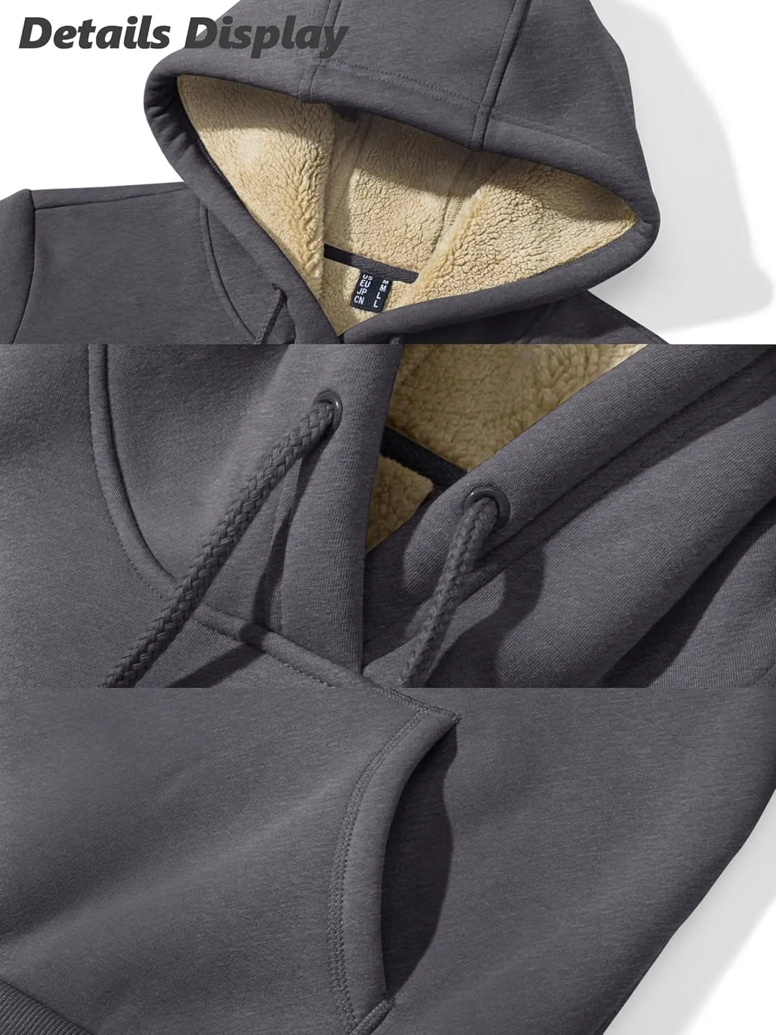 MAGCOMSEN Women's Winter Sherpa Lined Hoodie Warm Fleece Heavyweight Cotton Pullover Plain Hooded Sweatshirt with Pocket