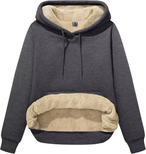 MAGCOMSEN Women's Winter Sherpa Lined Hoodie Warm Fleece Heavyweight Cotton Pullover Plain Hooded Sweatshirt with Pocket