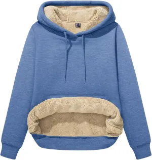 MAGCOMSEN Women's Winter Sherpa Lined Hoodie Warm Fleece Heavyweight Cotton Pullover Plain Hooded Sweatshirt with Pocket
