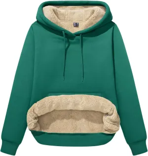 MAGCOMSEN Women's Winter Sherpa Lined Hoodie Warm Fleece Heavyweight Cotton Pullover Plain Hooded Sweatshirt with Pocket