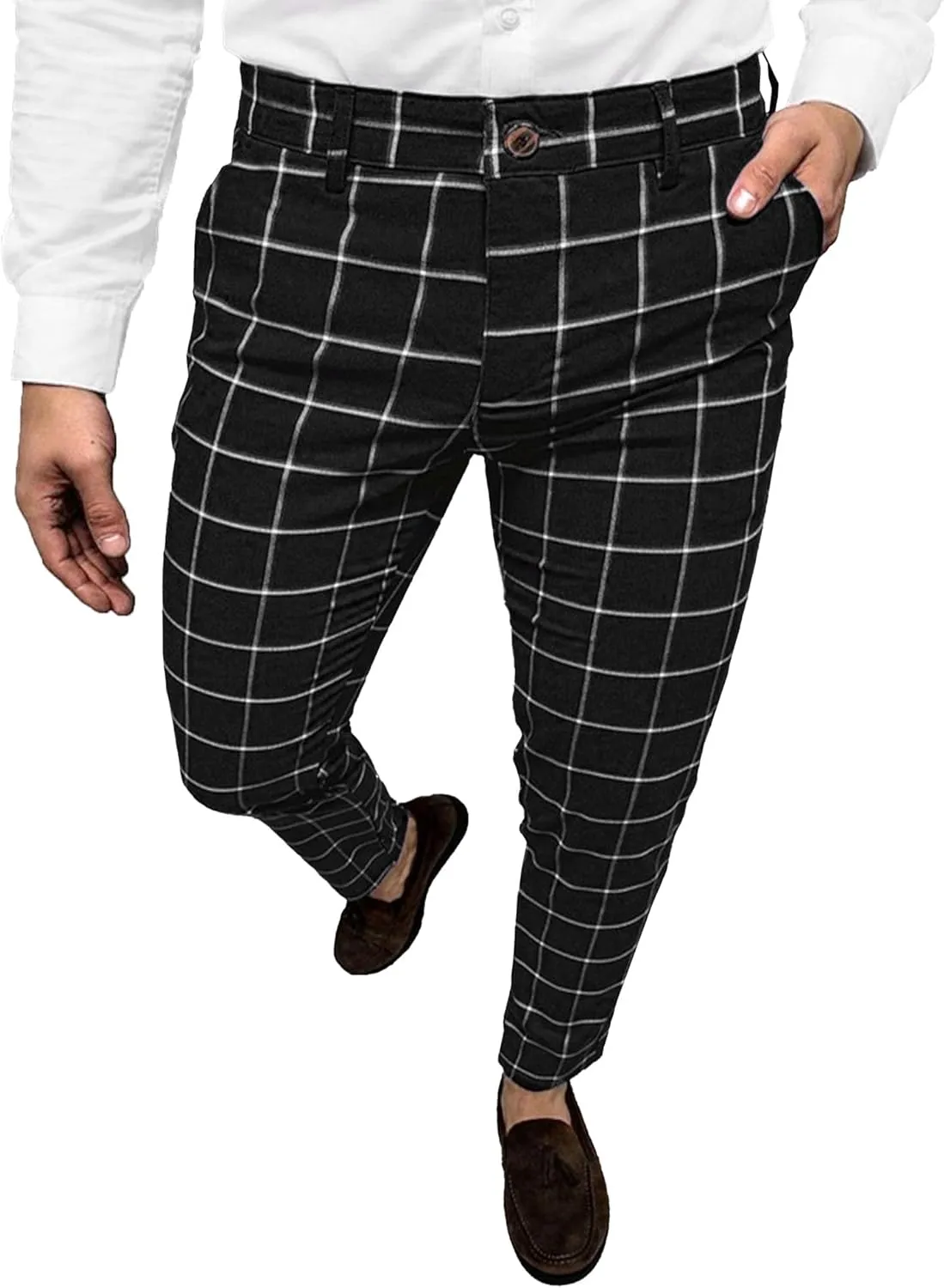 Maiyifu-GJ Men's Stretch Skinny Dress Pants Fashion Slim Fit Business Casual Pants Lightweight Tapered Chino Trousers