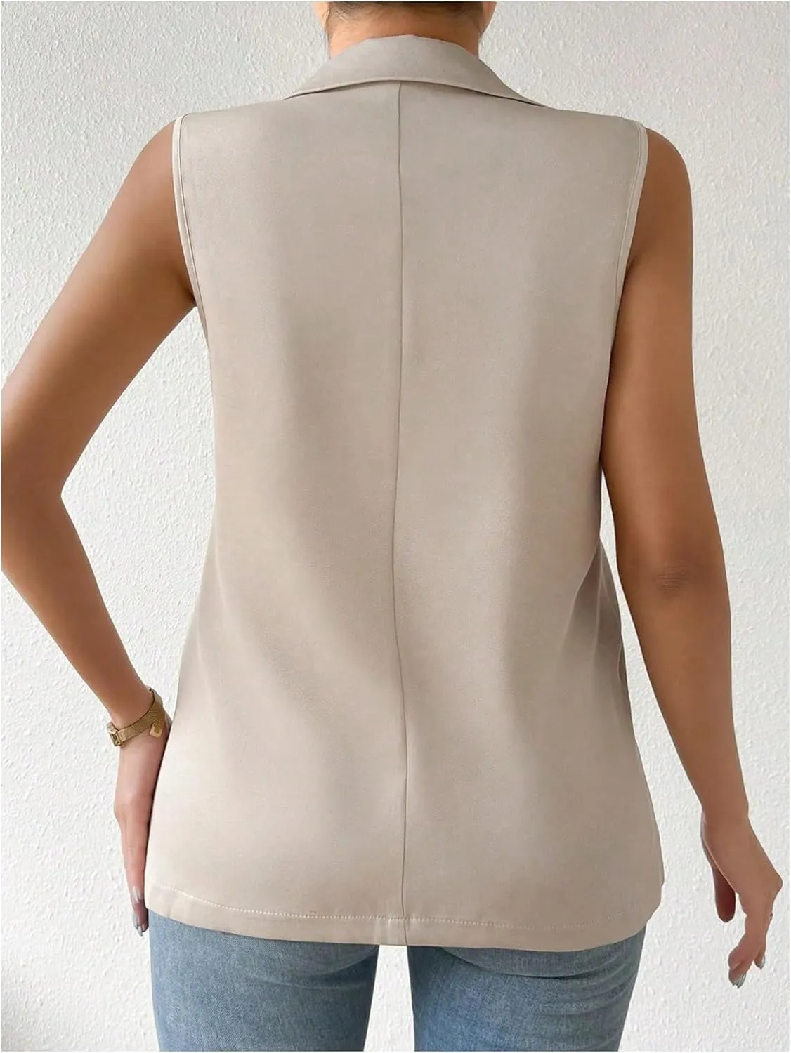 MakeMeChic Women's Plus Size Button Front Lapel Sleeveless Work Jacket Vest Blazer