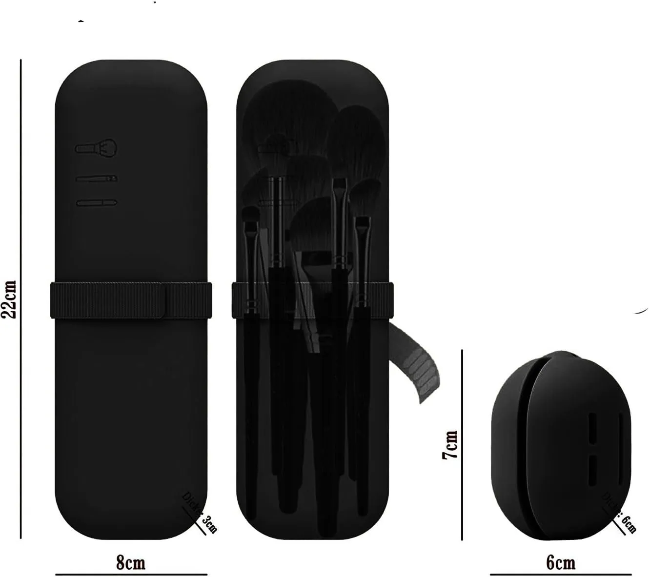 Makeup Brush Holder, Silicone Makeup Bag Makeup Sponge Holder Organizer for Travel Storage, Black