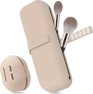 Makeup Brush Holder, Silicone Makeup Bag Makeup Sponge Holder Organizer for Travel Storage, Khaiki