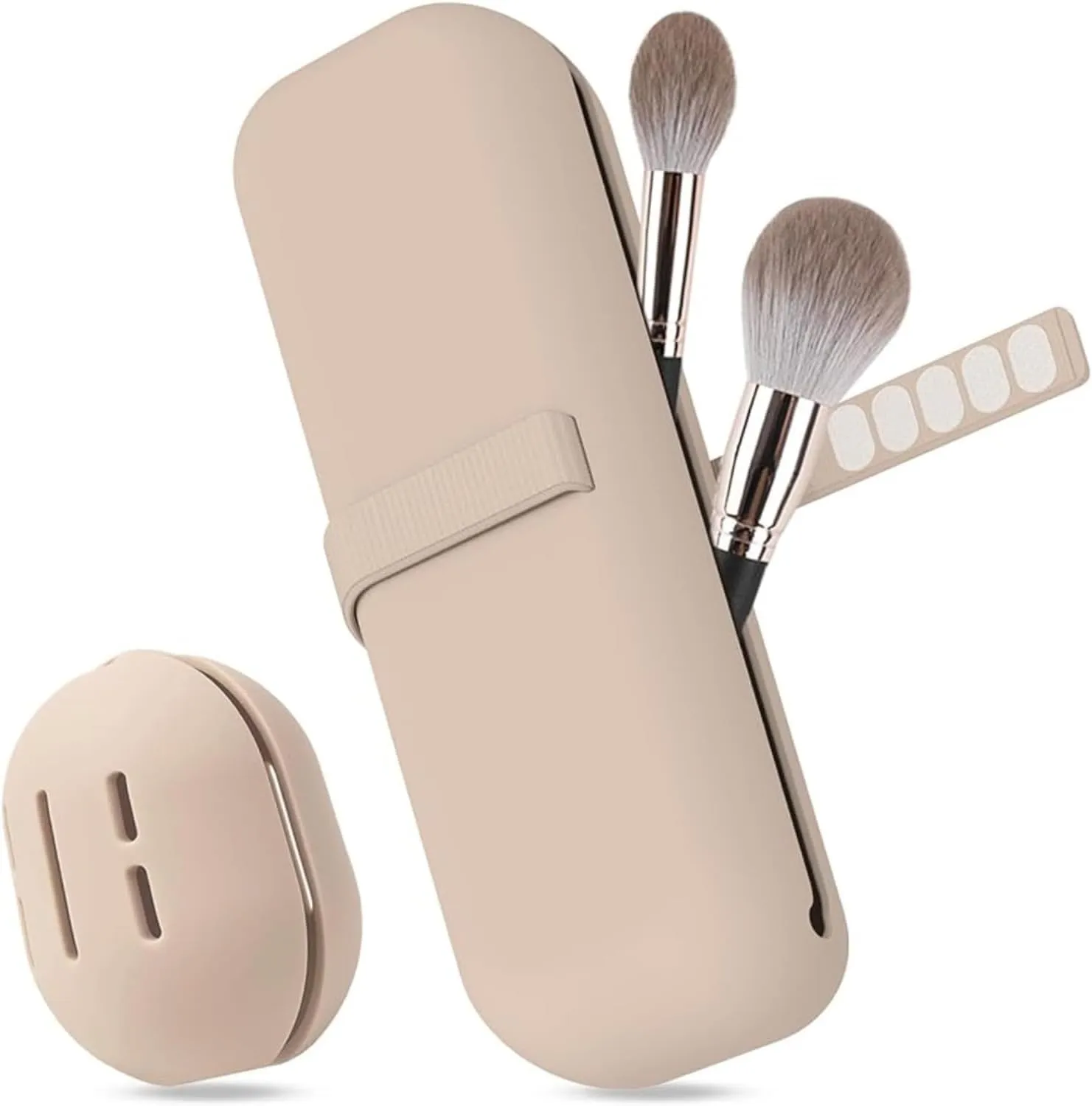 Makeup Brush Holder, Silicone Makeup Bag Makeup Sponge Holder Organizer for Travel Storage, Khaiki