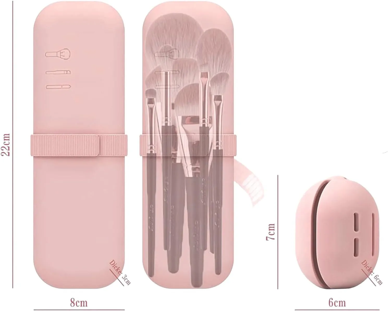 Makeup Brush Holder, Silicone Makeup Bag Makeup Sponge Holder Organizer for Travel Storage, Pink