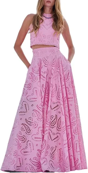 Melliflo Women's Summer 2 Piece Outfits Tank Crop Tops Long Skirt Set Sleeveless Maxi Dress with Pocket Nightclub Party Dress