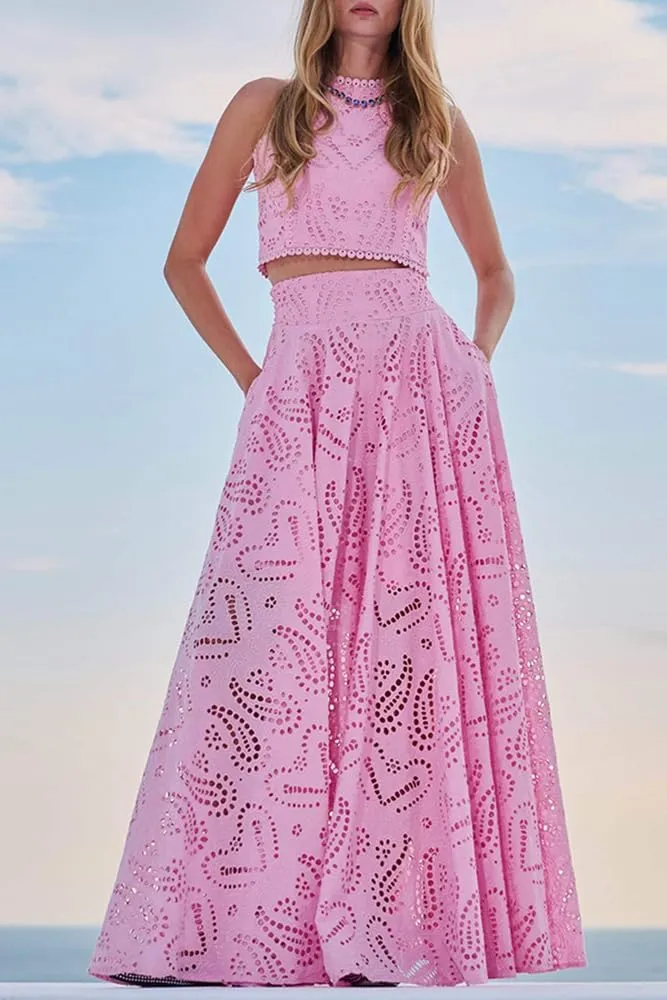 Melliflo Women's Summer 2 Piece Outfits Tank Crop Tops Long Skirt Set Sleeveless Maxi Dress with Pocket Nightclub Party Dress