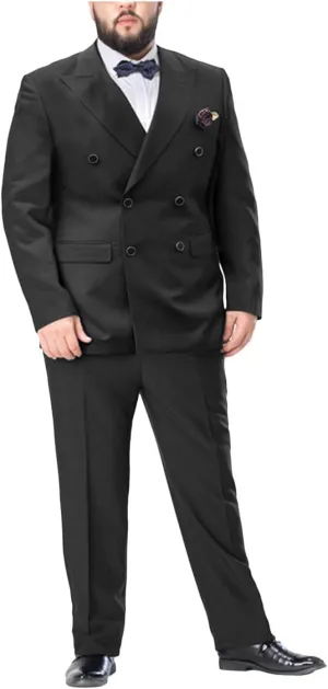 Men's 2 Piece Suit Double Breasted Big and Tall Tuxedo Suits Peak Lapel Wedding Tux Blazer Pants