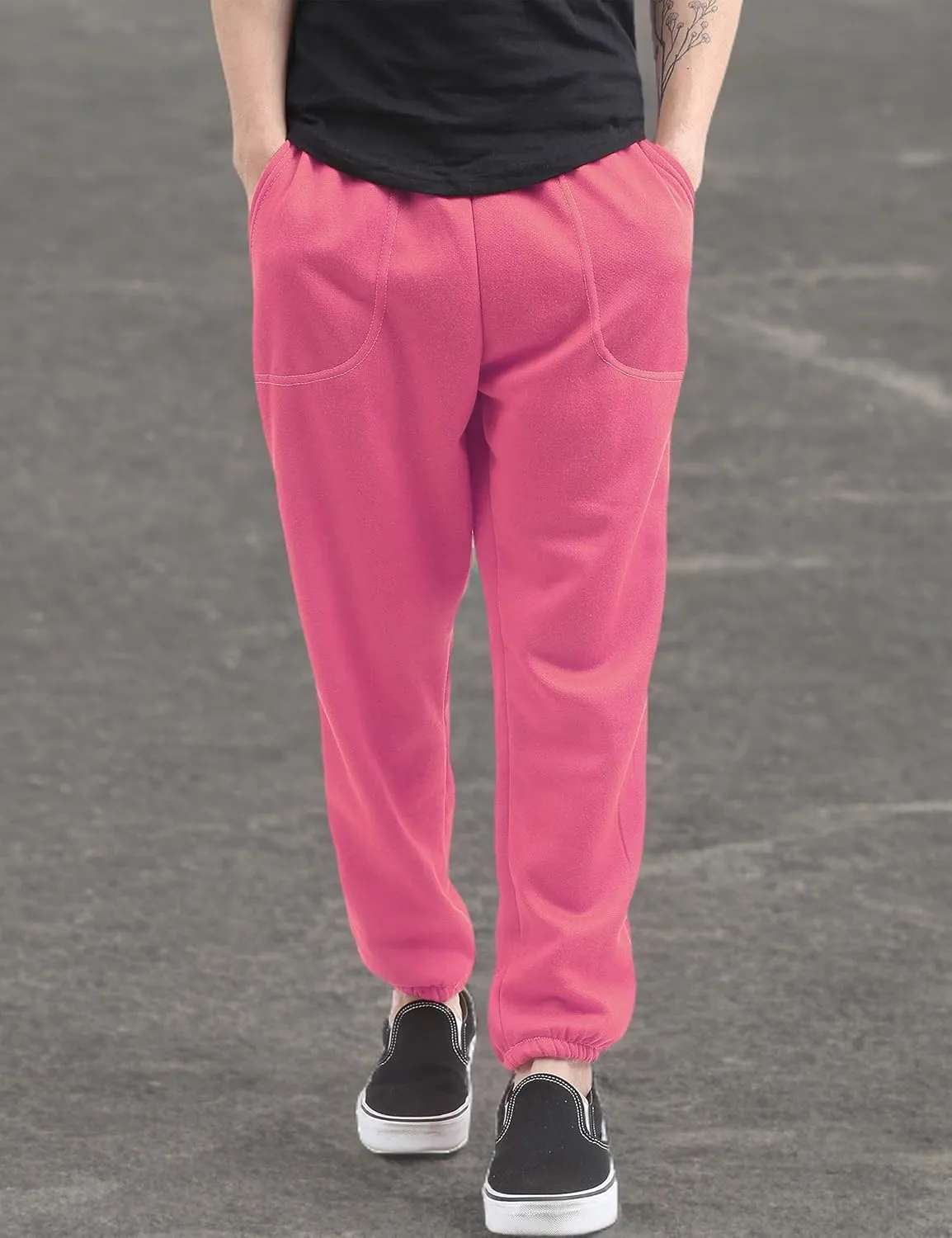 Mens Fleece Sweatpants Lightweight Elastic Jogger Loss Fit Drawstring Pants