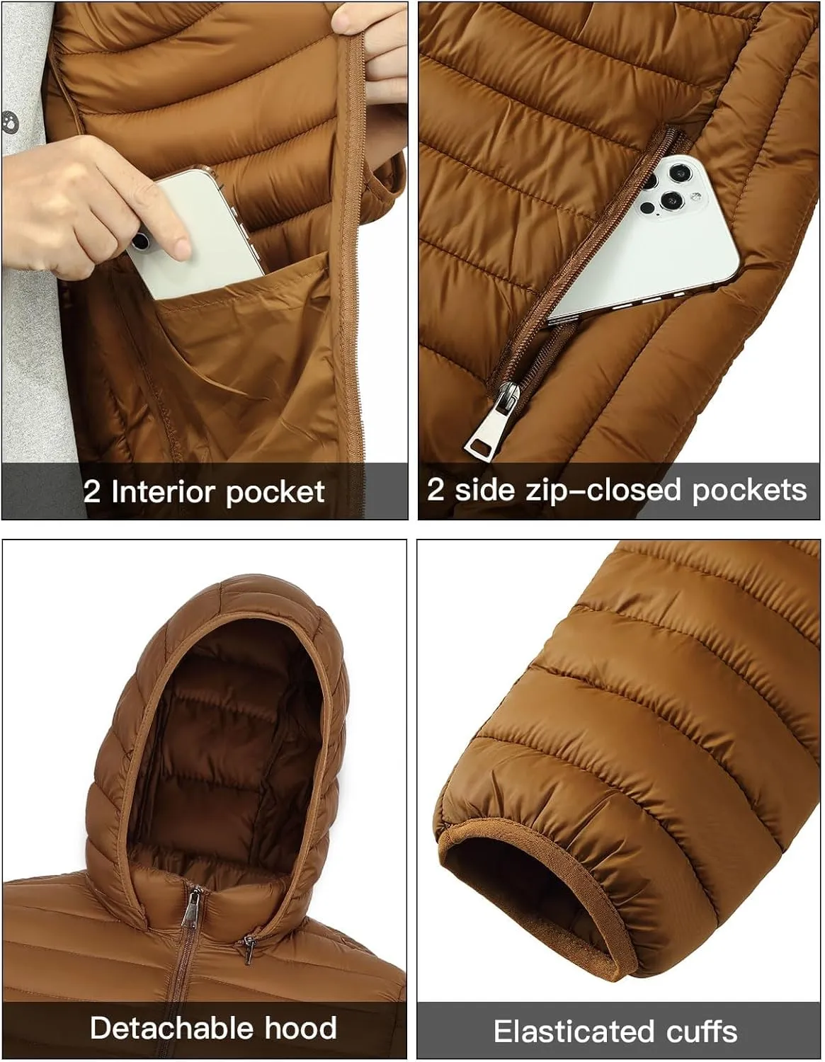 Men's Lightweight Puffer Jacket Down Packable Jacket Winter Coat with Hood