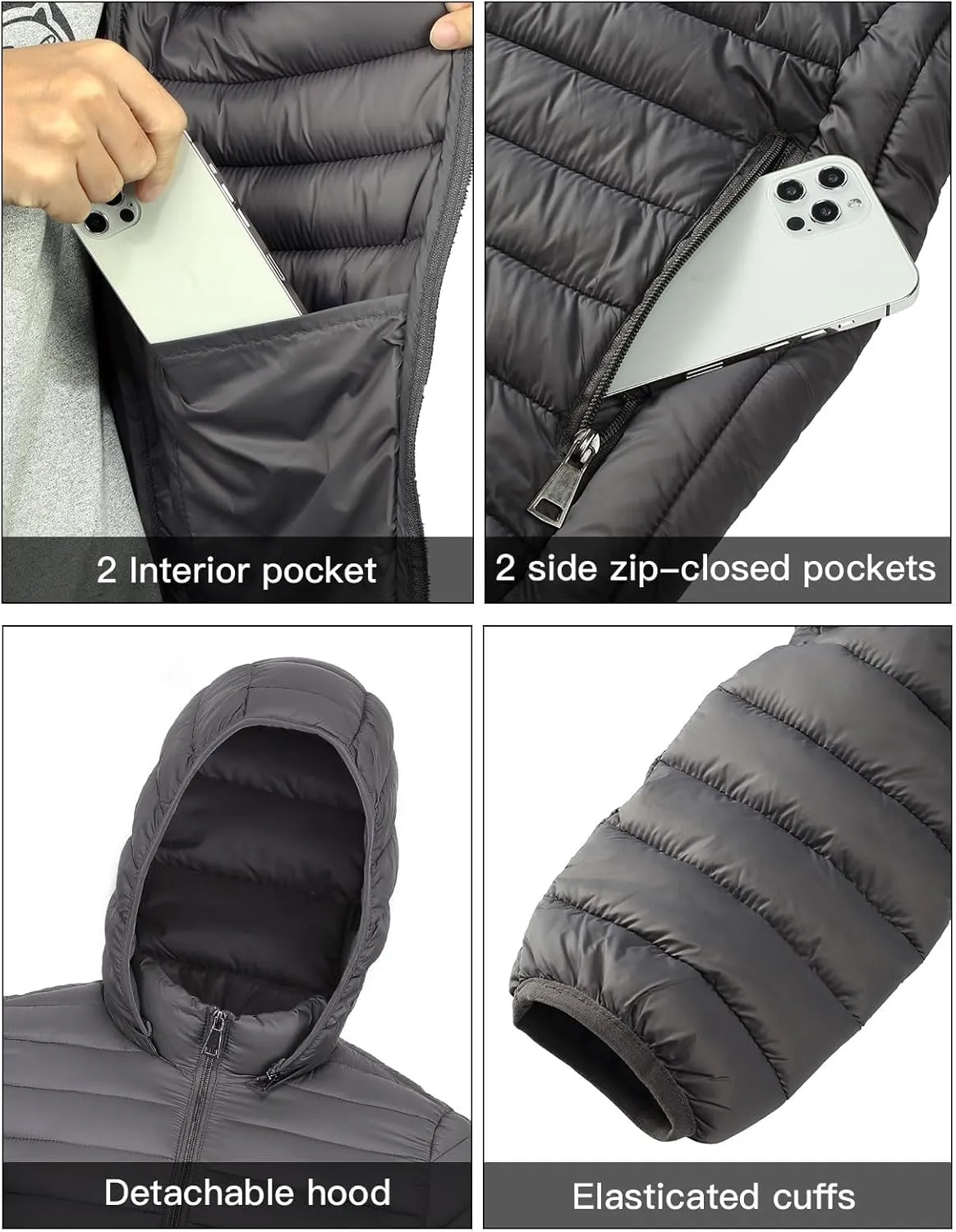 Men's Lightweight Puffer Jacket Down Packable Jacket Winter Coat with Hood