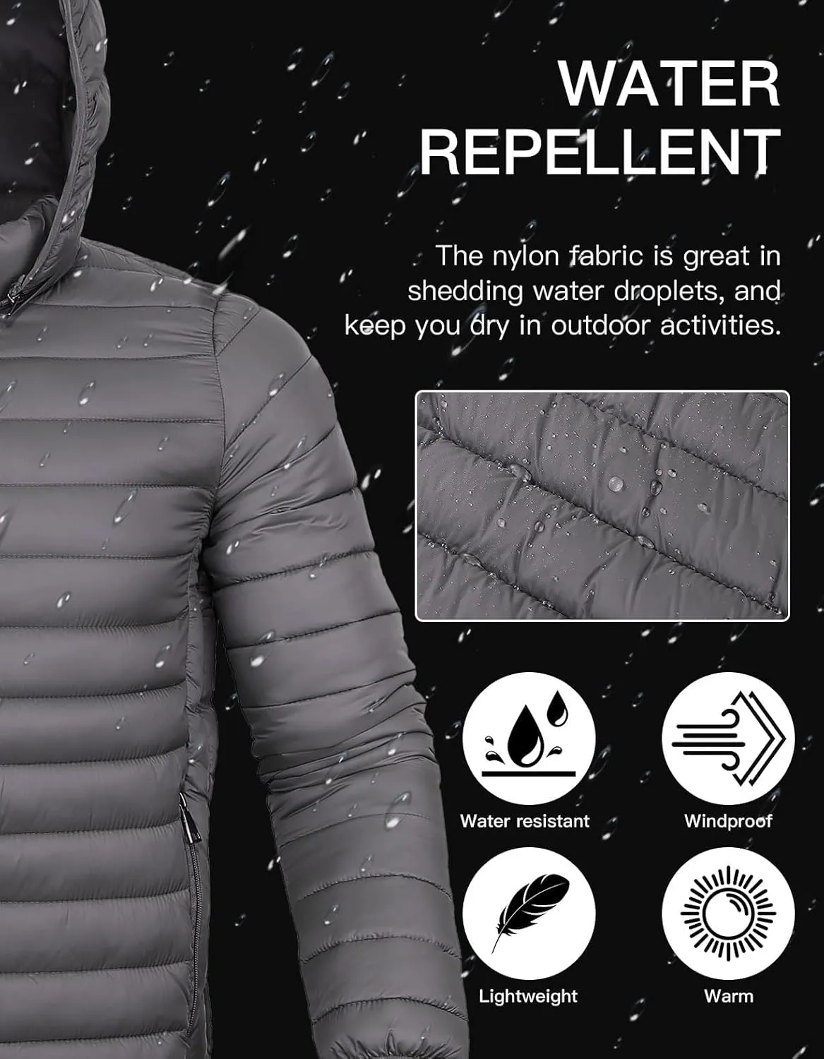 Men's Lightweight Puffer Jacket Down Packable Jacket Winter Coat with Hood