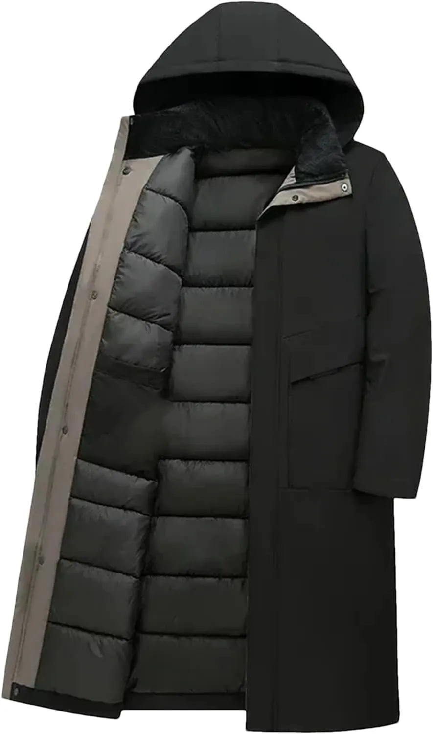Men's Long Luxury Business Thickened Cotton Warm Parkas Snow Hooded Padded Coat Cold Weather