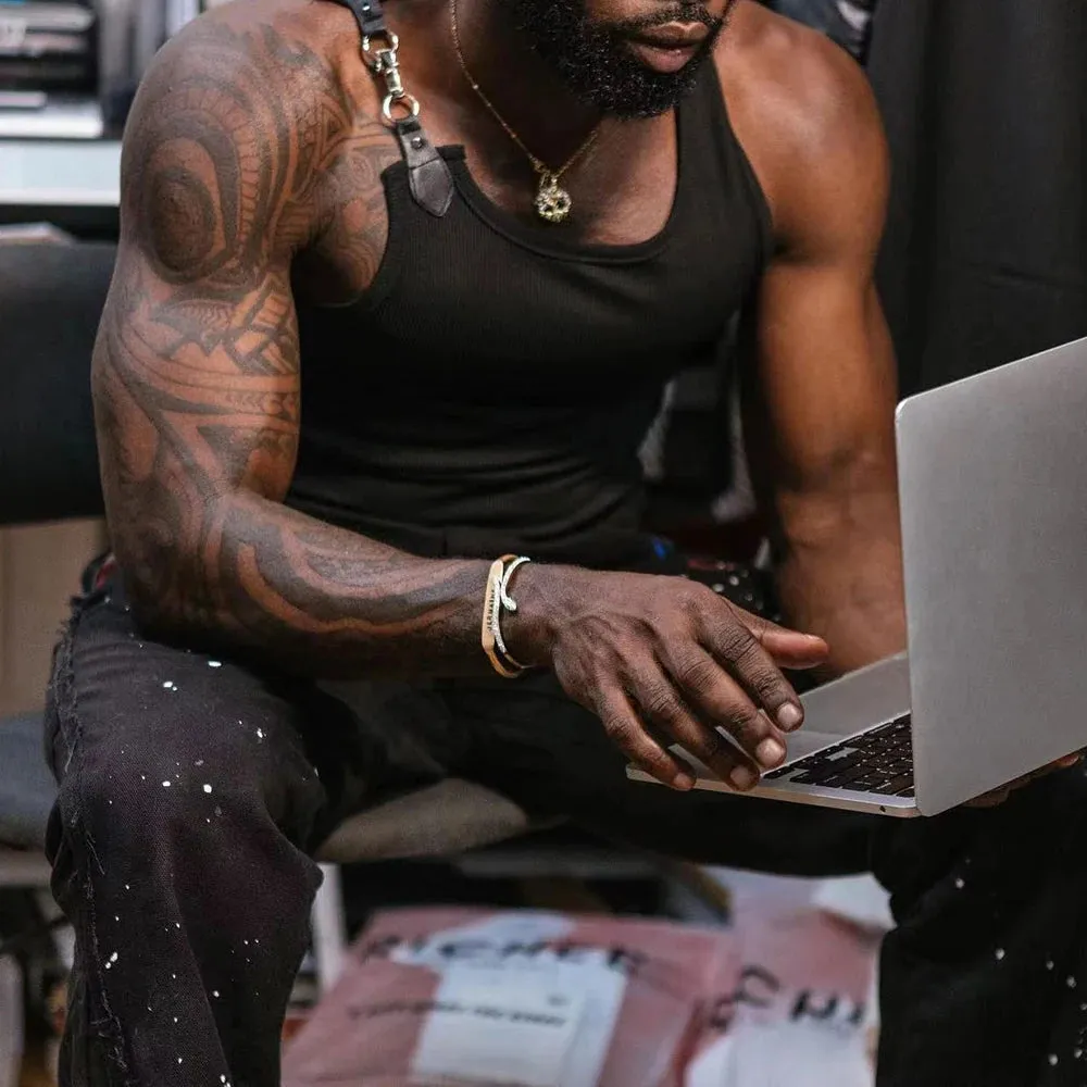 Mens Pure Cotton Sexy Leather Buckle Tight Sleeveless Vest