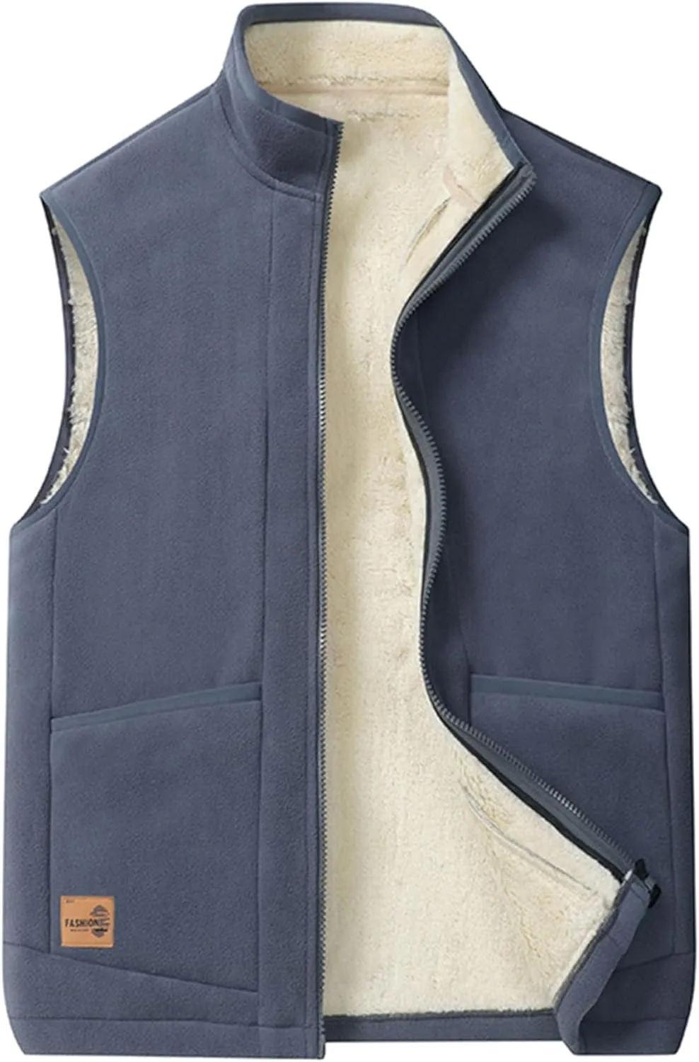 Men's Winter Sherpa Fleece Lined Vest Stand Collar Full Zip Sleeveless Jacket Thick Outwear
