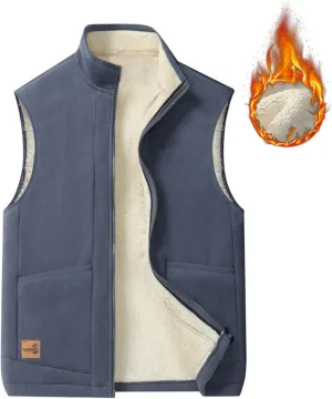 Men's Winter Sherpa Fleece Lined Vest Stand Collar Full Zip Sleeveless Jacket Thick Outwear